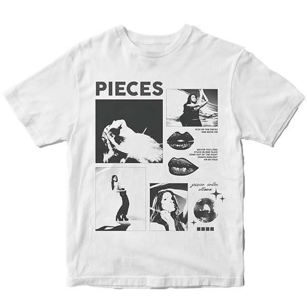 Pieces album art on white t-shirt