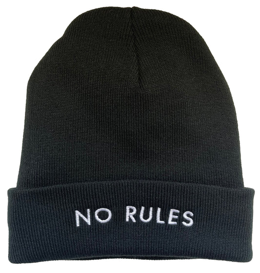 No Rules embroidered on fleece-lined knit cap