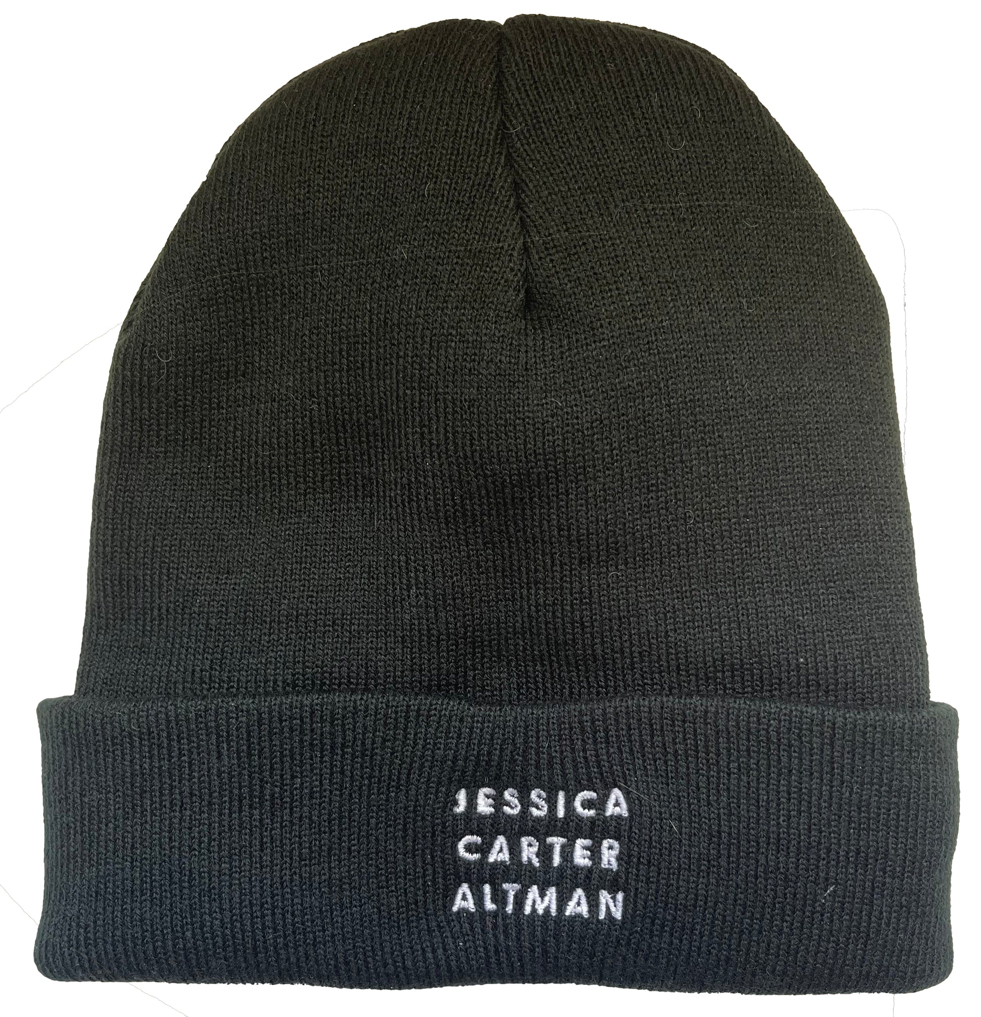 Jessica Carter Altman embroidered on fleece-lined knit cap